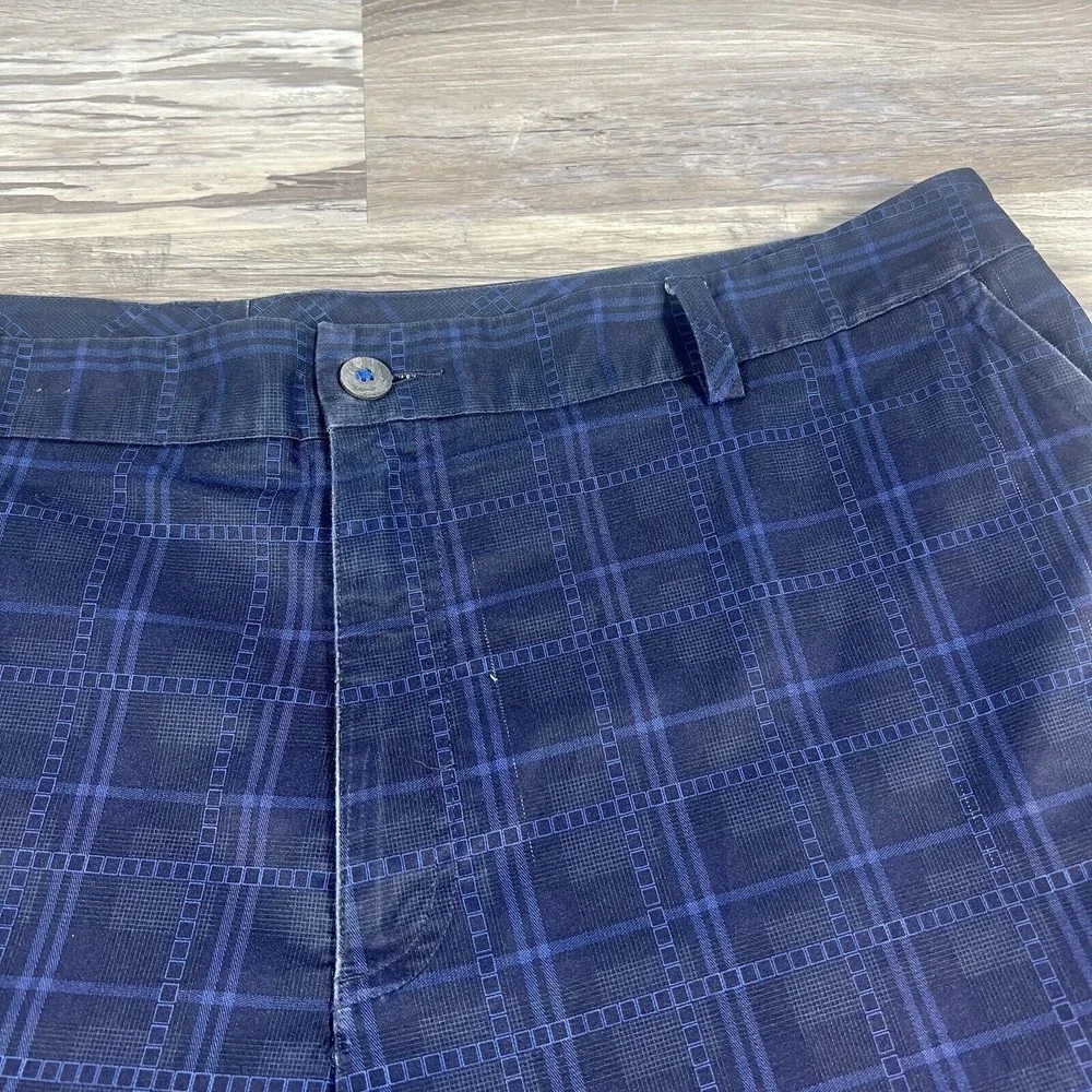 Adidas Shorts Mens 40 Blue Plaid Chino Flat Front Bermuda Golf Logo‎